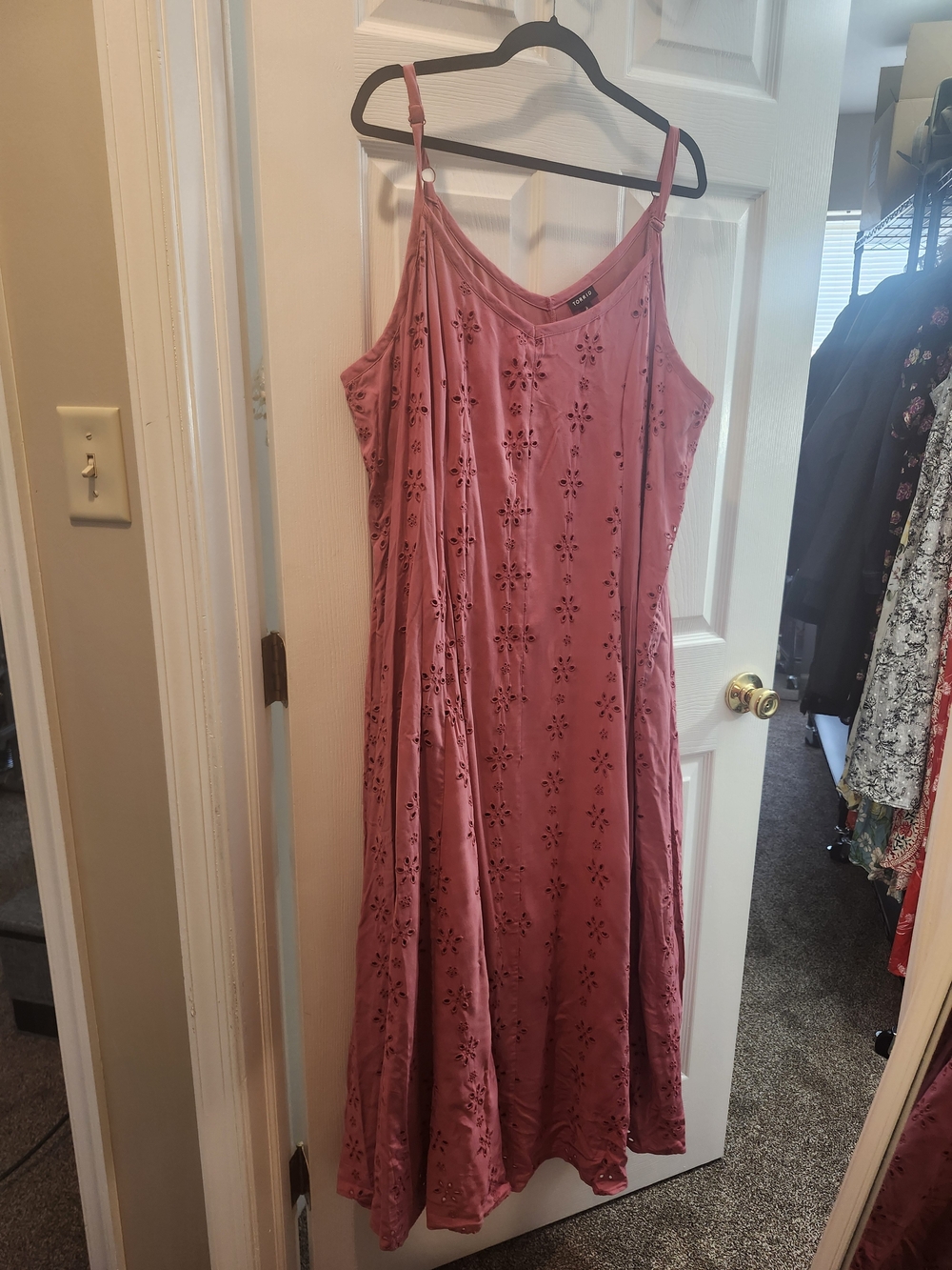 Torrid Rose Pink Eyelet Slip Maxi Dress, Torrid 3 = 3X